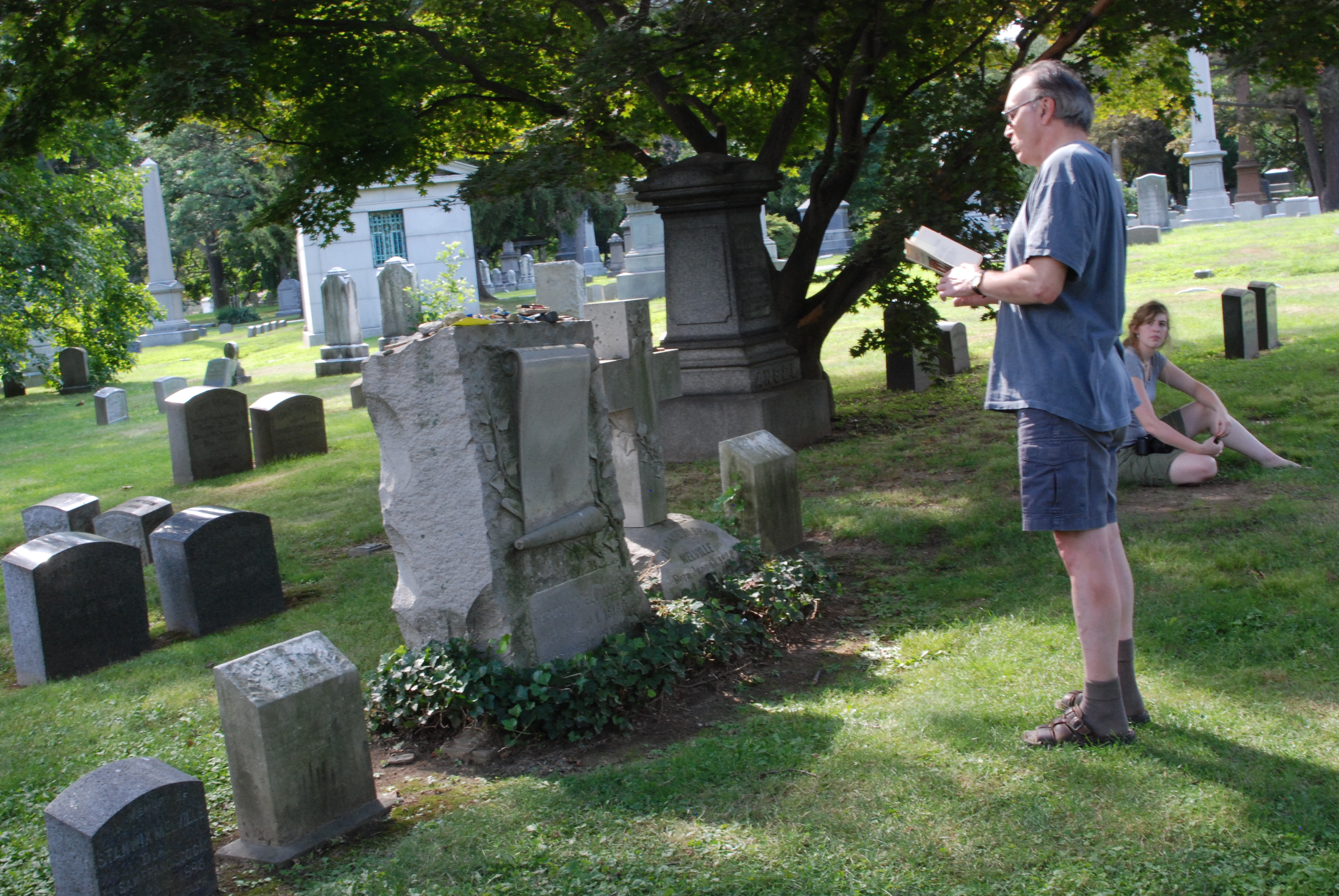 Kevin Lynch reads Hart Crane's "At Melville's Tomb" at Melville's tomb, Woodlawn Cemetery, The Bronx, New York, summer 2008. Photo: Katrin Talbot